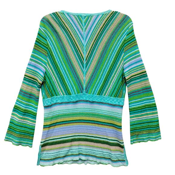 Sigrid Olsen Fine Knit Tunic Top Size Large Long Sleeve Stripes Green Faux Wrap - Picture 5 of 6